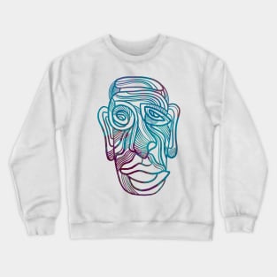 Abstract face line drawing in blues and purples Crewneck Sweatshirt